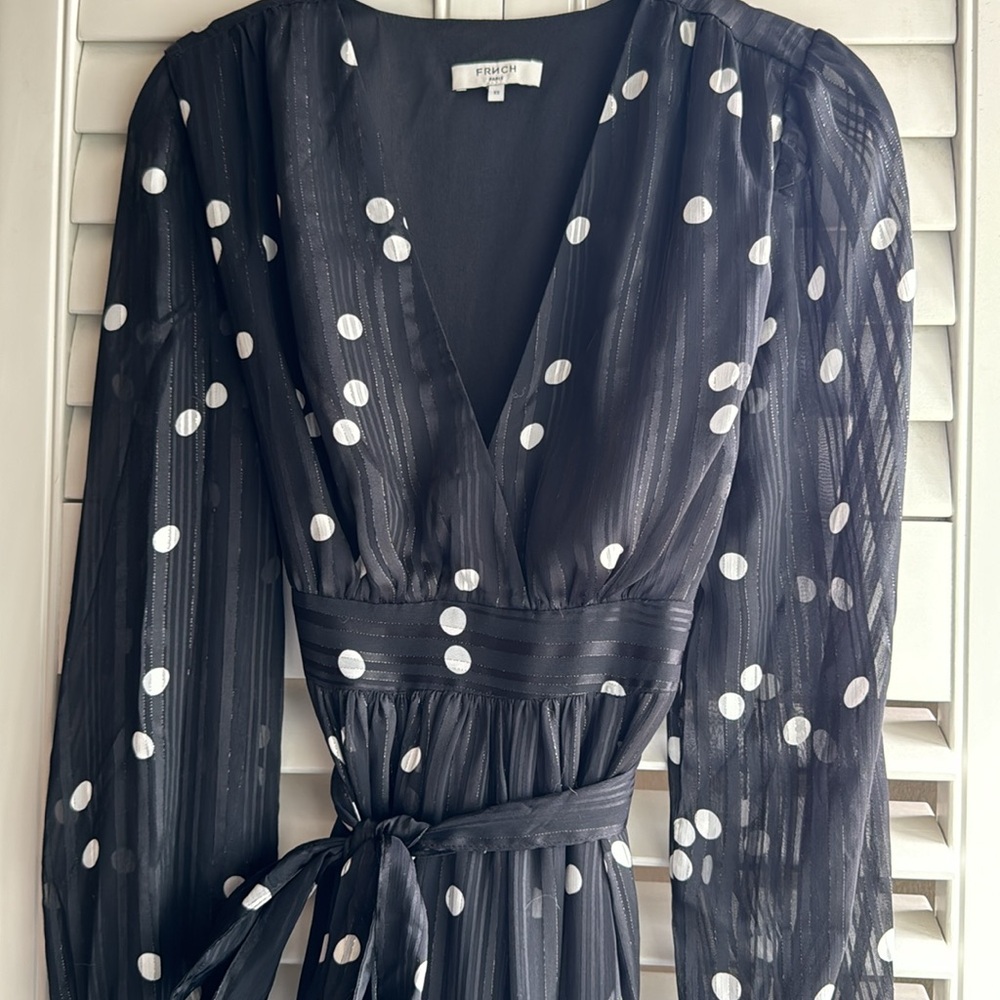FRNCH paris sheer polka dot dress in xs, lined to mini length NWOT